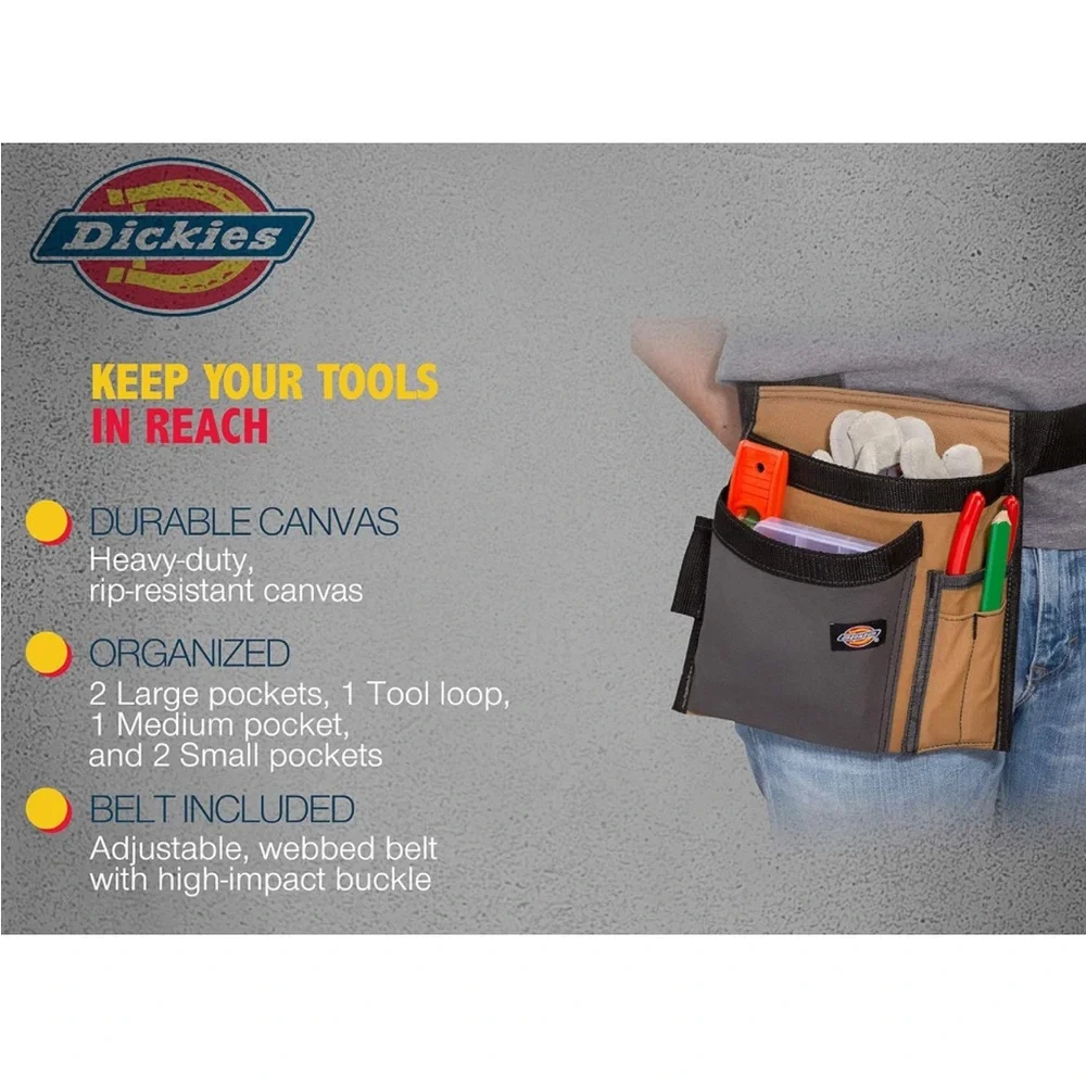 NWT Dickies Black 5-Pocket Single Side Tool Belt Pouch/Work Apron